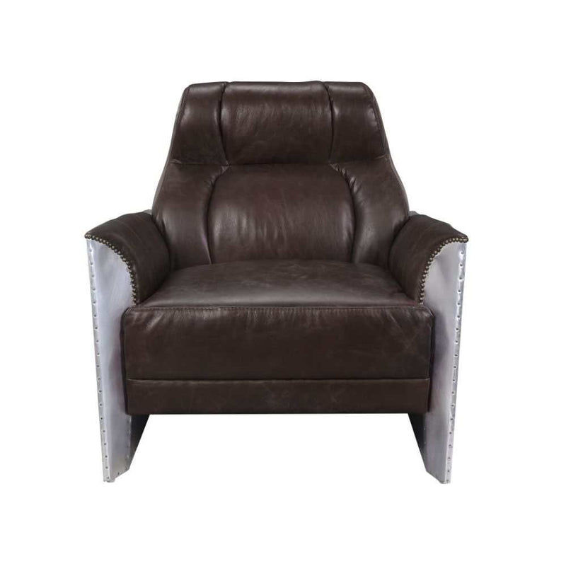 Brancaster Espresso Top Grain Genuine Leather & Aluminum Accent Chair