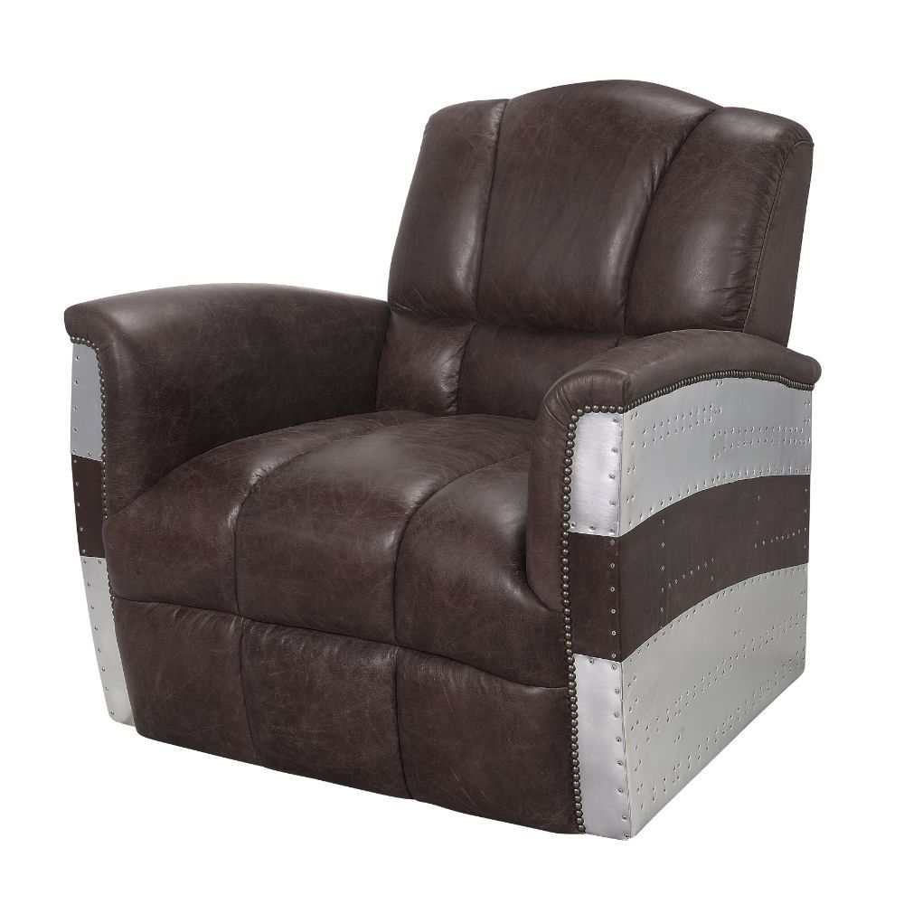 Brancaster Retro Brown Top Grain Genuine Leather & Aluminium Accent Chair - Ornate Home