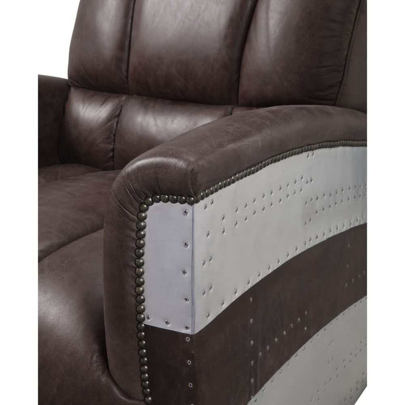 Brancaster Retro Brown Top Grain Genuine Leather & Aluminium Accent Chair - Ornate Home