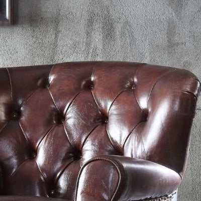 Brancaster Vintage Brown Genuine Leather & Aluminum Accent Chair - Ornate Home