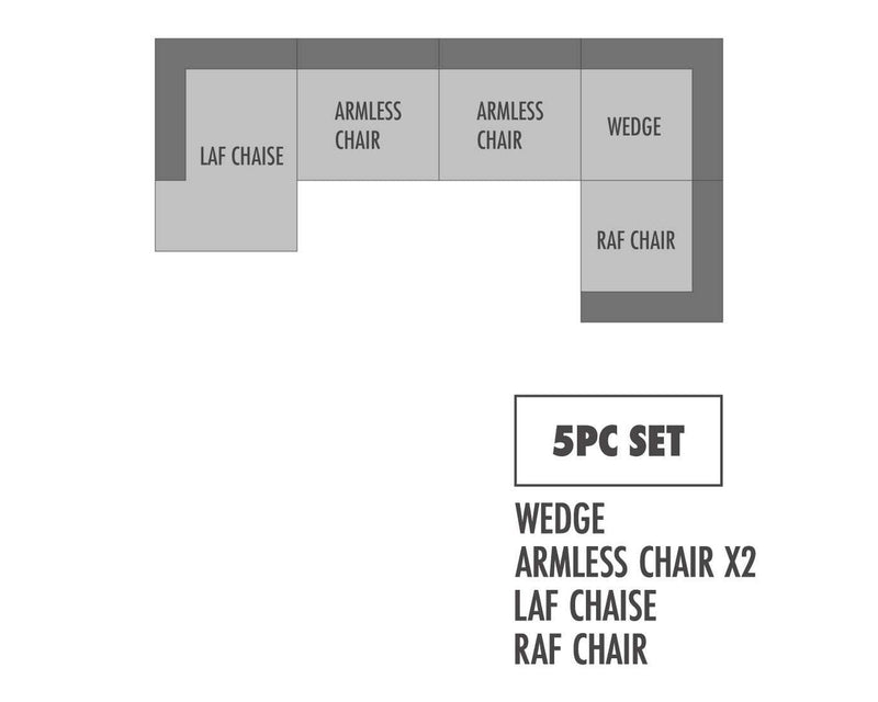 Elyza Smoke 5pc Sectional Sofa w/ LAF Corner Chaise - Ornate Home