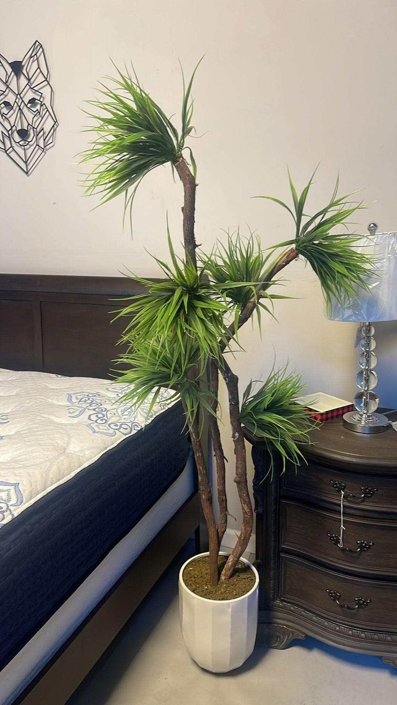 Grassy Yucca on Dragon Wood in White Metal / 6’ - Ornate Home