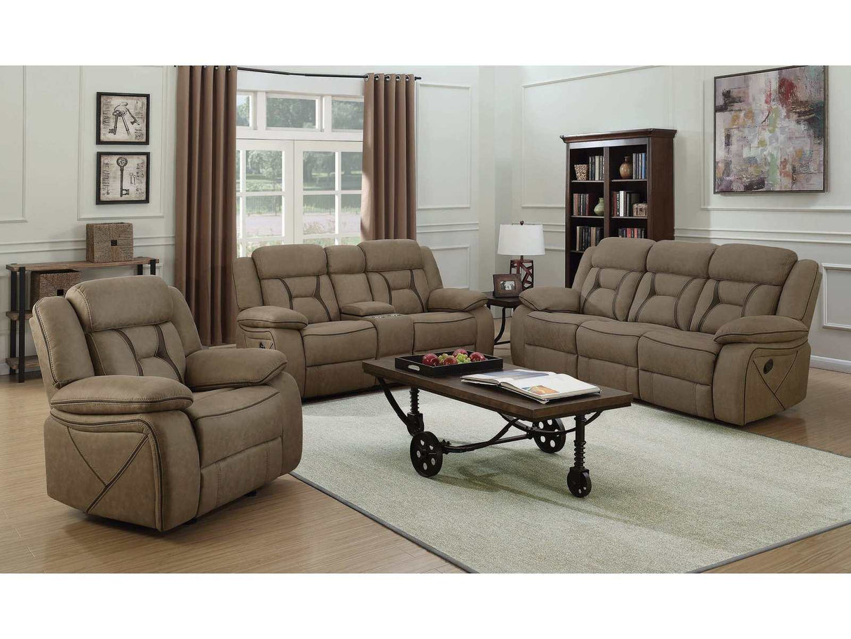 Higgins Tan 3pc Motion Living Room Set - Ornate Home