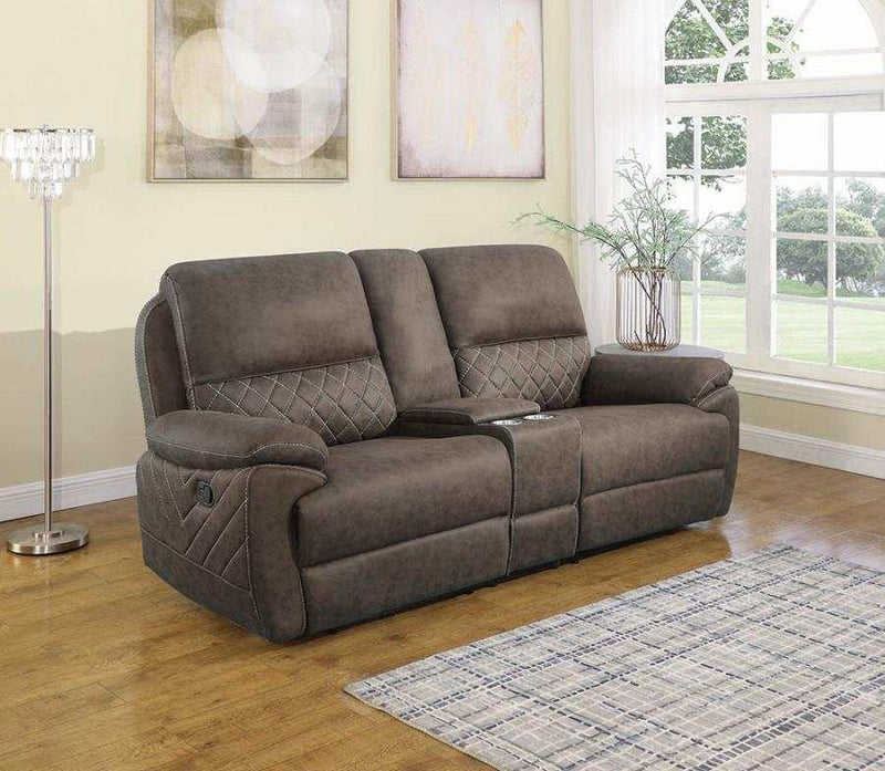 Variel Taupe 3pc Manual Reclining Loveseat w/ Storage Console - Ornate Home