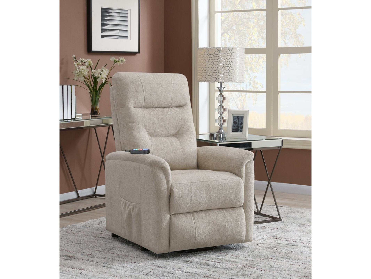 Chace Beige Power Lift Recliner w/ Storage Pocket - Ornate Home