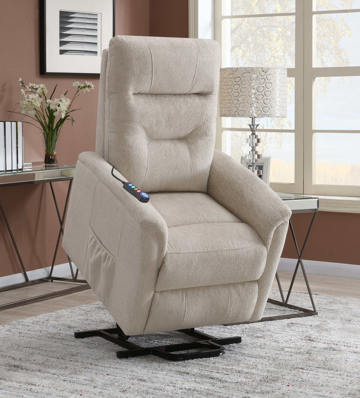 Chace Beige Power Lift Recliner w/ Storage Pocket - Ornate Home