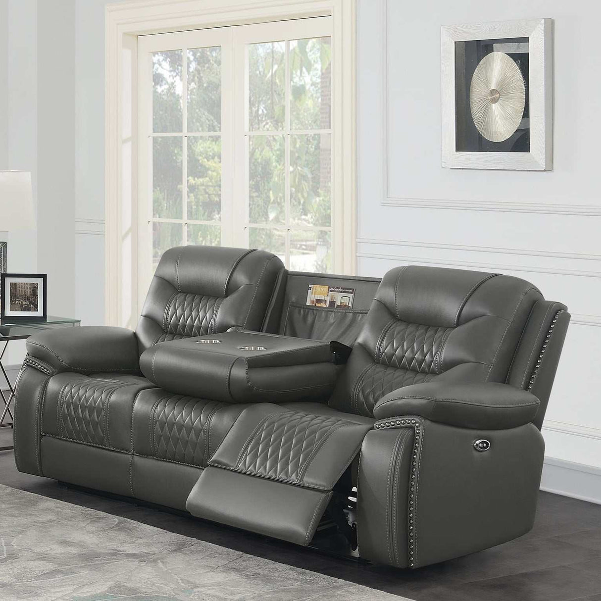 Flamenco Charcoal 2pc Power Living Room Set - Ornate Home