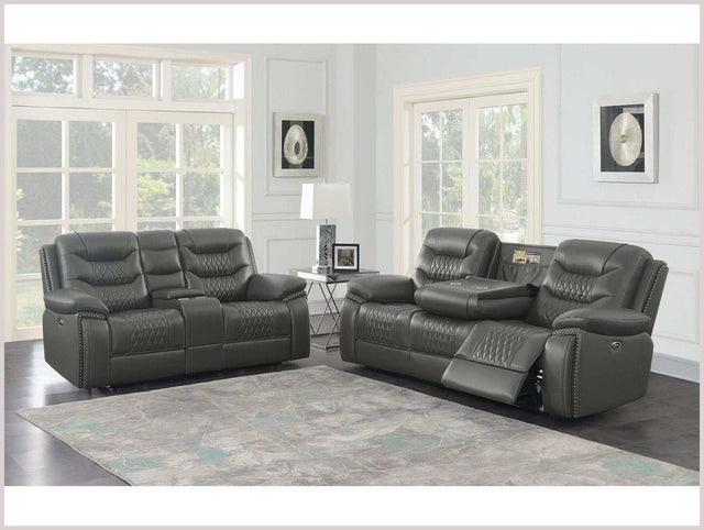 Flamenco Charcoal 2pc Power Living Room Set - Ornate Home