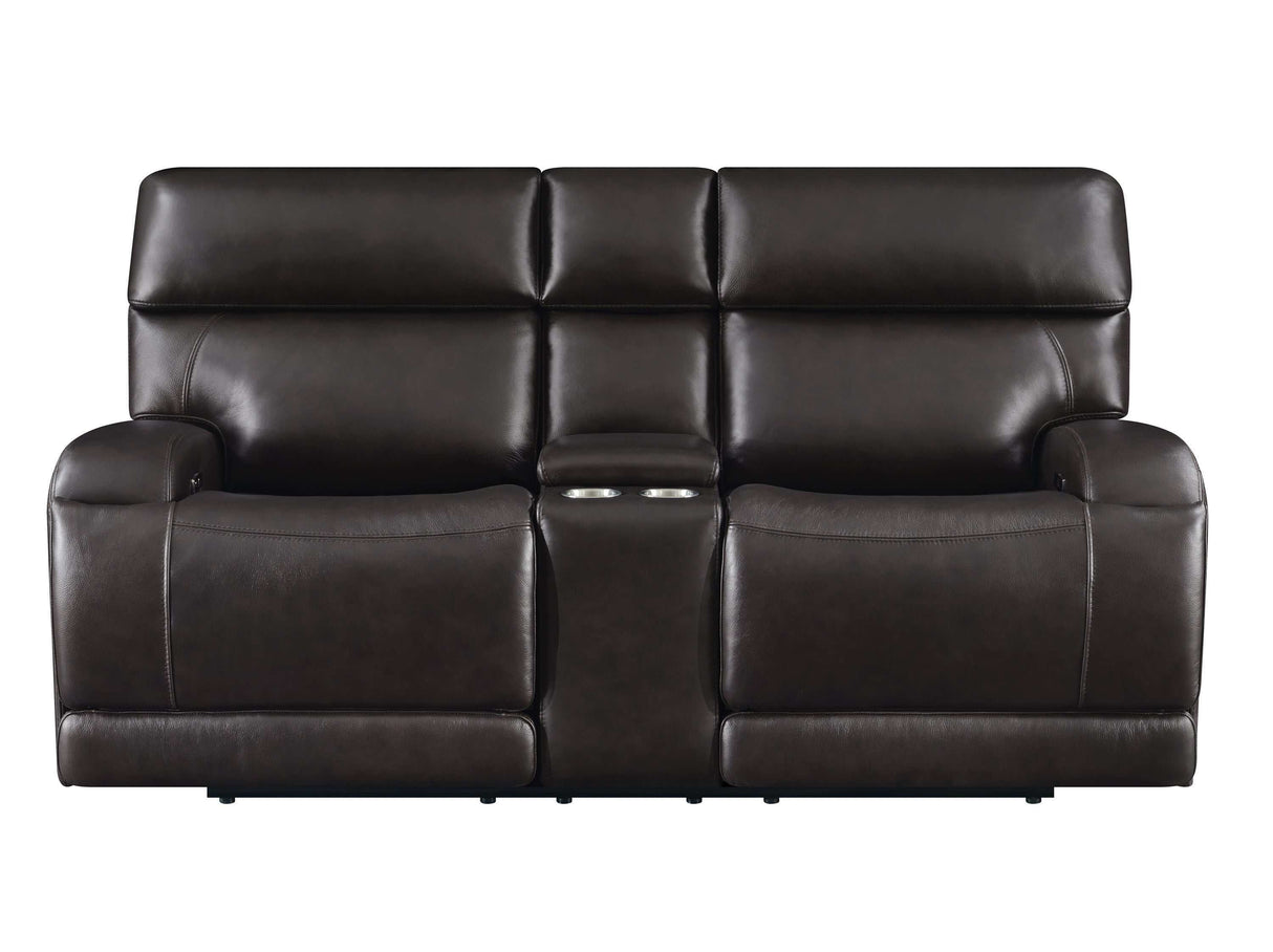 Longport Dark Brown Power Loveseat w/ Console - Ornate Home