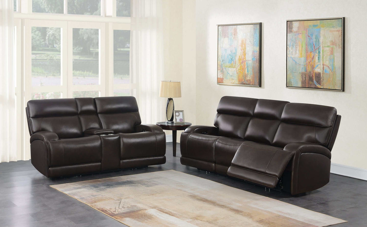 Longport Dark Brown Power Loveseat w/ Console - Ornate Home