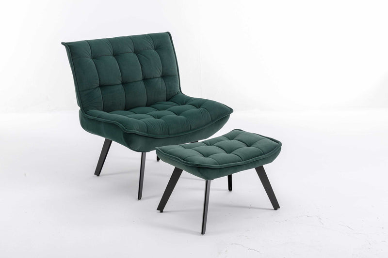 Cinder Velvet Accent Chair with Ottoman Dark Green