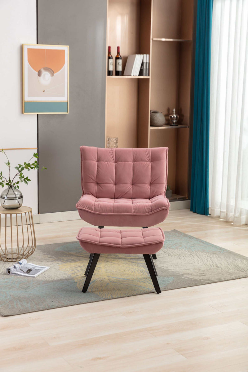Cinder Velvet Accent Chair with Ottoman Pink