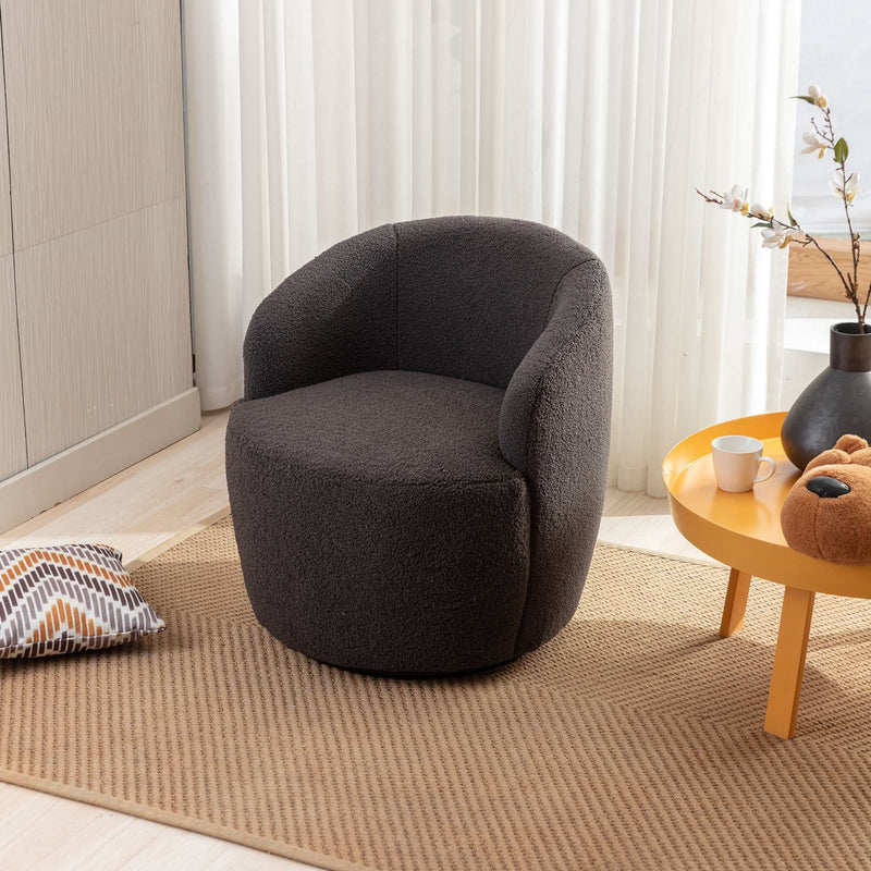 Tule Boucle Swivel Accent Armchair with Metal Ring Detail Dark Gray