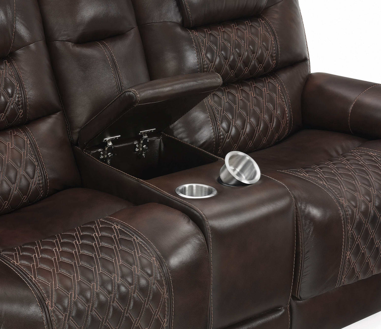 North Dark Brown Power^2 Loveseat w/ Console - Ornate Home