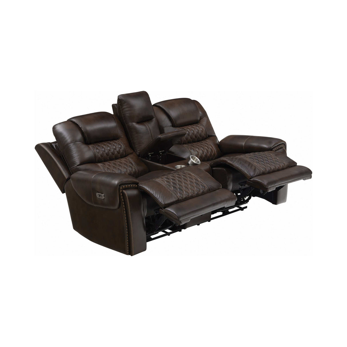 North Dark Brown Power^2 Loveseat w/ Console - Ornate Home