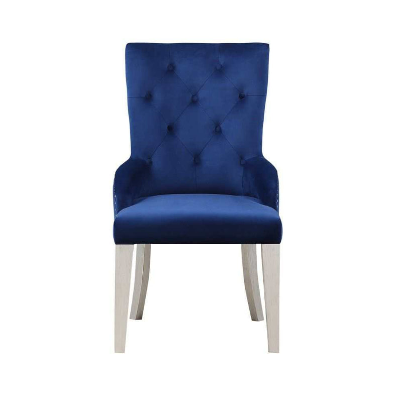 Varian Blue Fabric & Antique Platinum Side Chair /1pc - Ornate Home