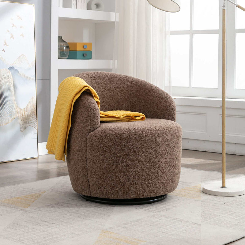 Tule Boucle Swivel Accent Armchair with Metal Ring Detail Coffee Brown