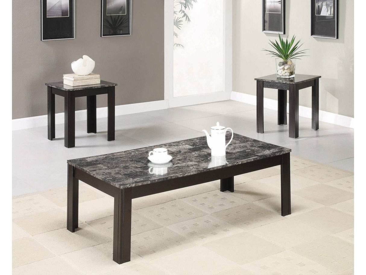 Lemar Black 3pc FauxMarble Top Coffee Table Set - Ornate Home