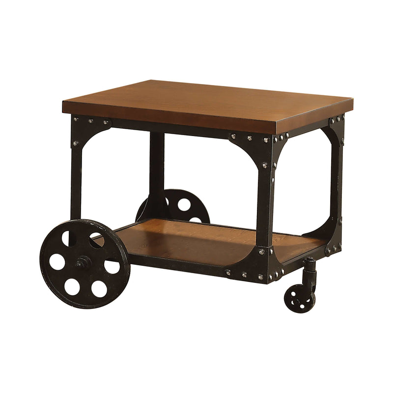 Roy Rustic Brown End Table w/ Casters - Ornate Home