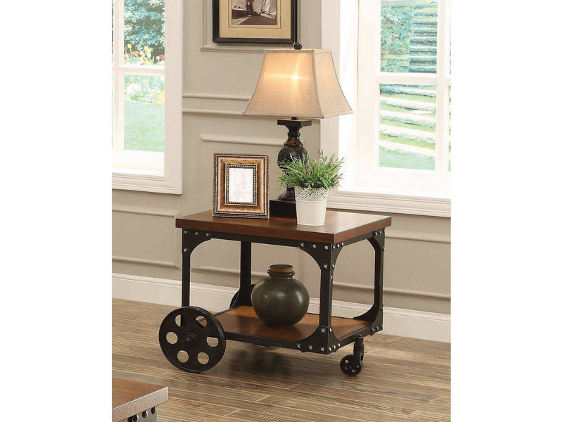 Roy Rustic Brown End Table w/ Casters - Ornate Home