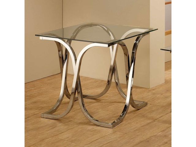 Tess Nickel And Clear Curved X Shaped End Table - Ornate Home