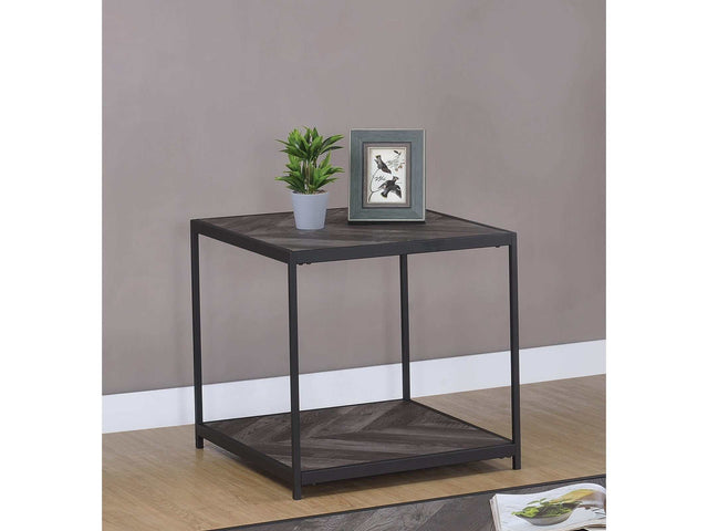 Meagan Rustic Grey Herringbone End Table - Ornate Home