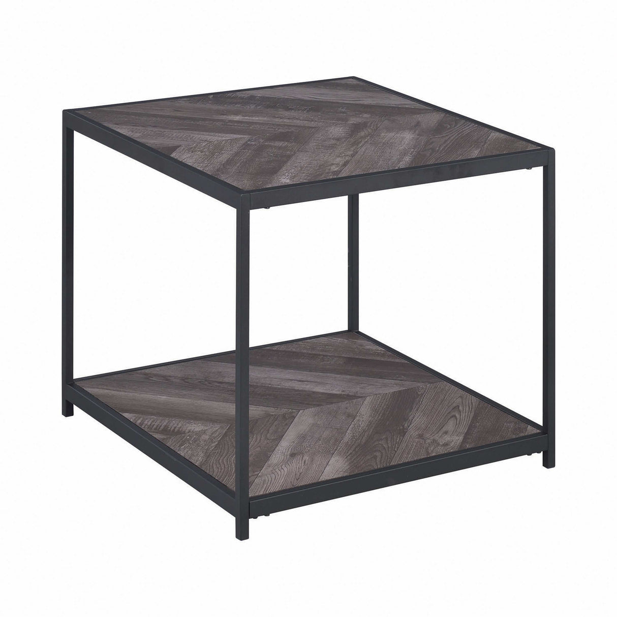 Meagan Rustic Grey Herringbone End Table - Ornate Home