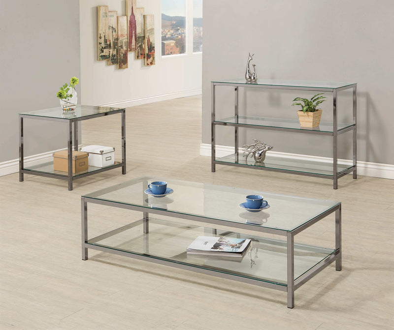 Ontario - Black Nickel - End Table w/ Glass Shelf - Ornate Home