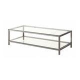 Ontario Black Nickel Coffee Table w/ Glass Shelf - Ornate Home