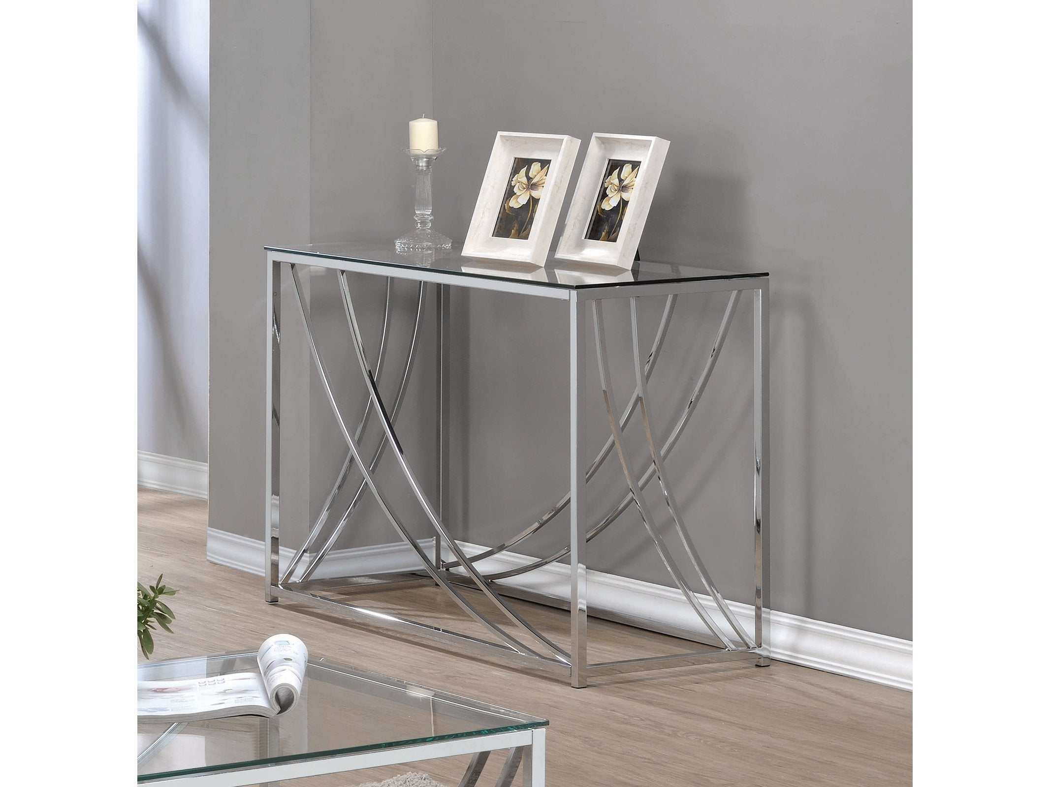 Lille Chrome Glass Top Rectangular Sofa Table - Ornate Home