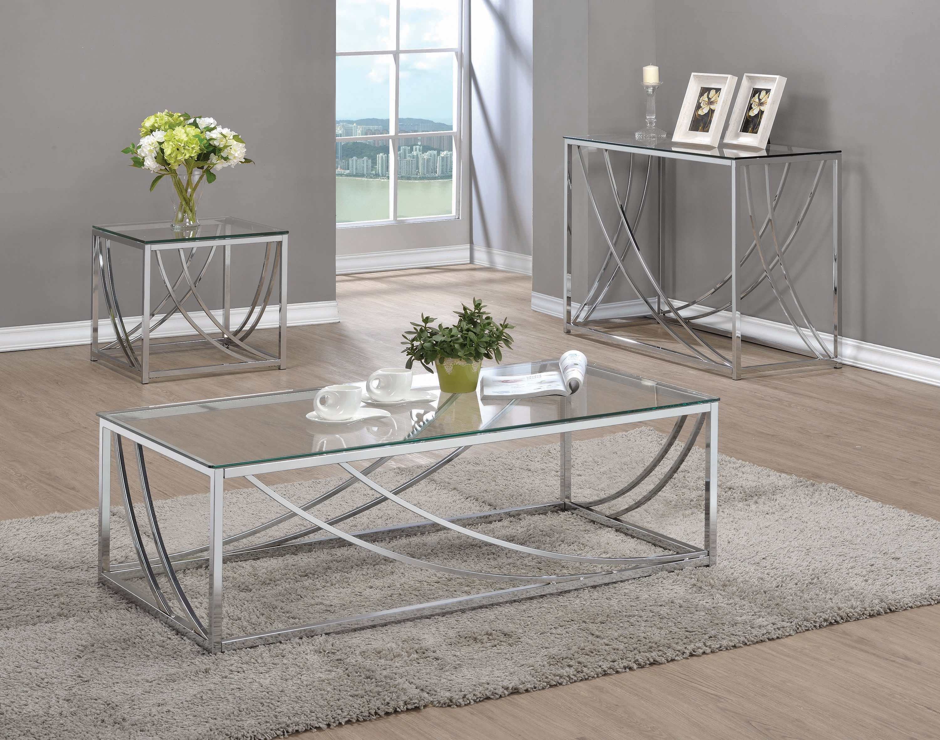 Lille Chrome Glass Top Rectangular Sofa Table - Ornate Home