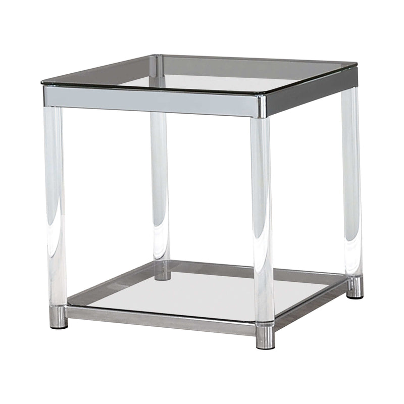 Claude Chrome And Clear End Table w/ Lower Shelf - Ornate Home
