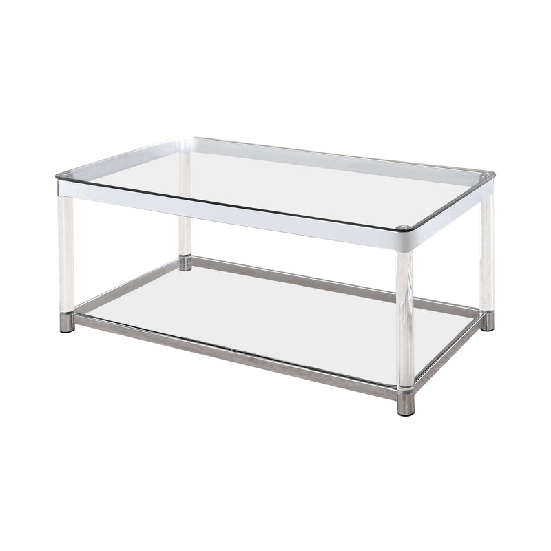 Claude Chrome And Clear Coffee Table w/ Lower Shelf - Ornate Home