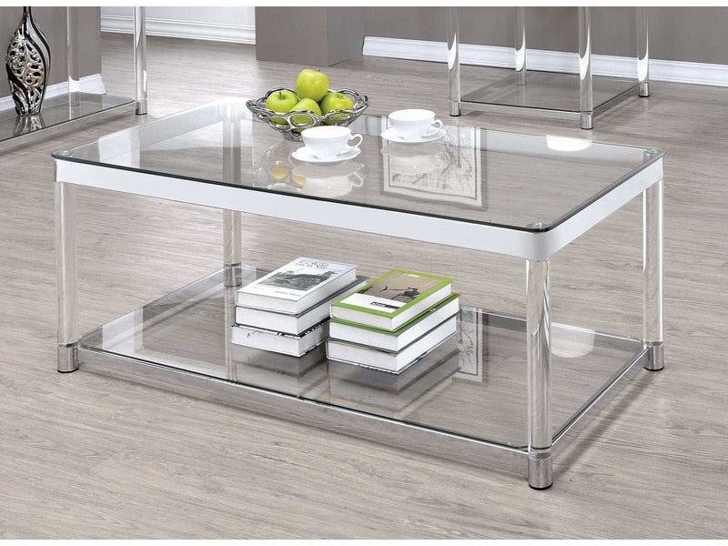 Claude Chrome And Clear Coffee Table w/ Lower Shelf - Ornate Home