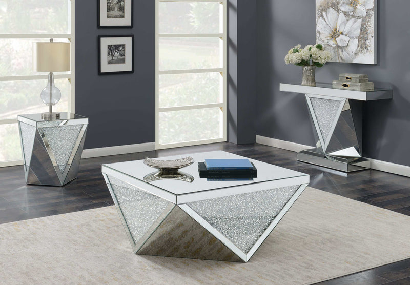 Kameron Silver & Clear Sofa Table w/ Triangle Detailing - Ornate Home
