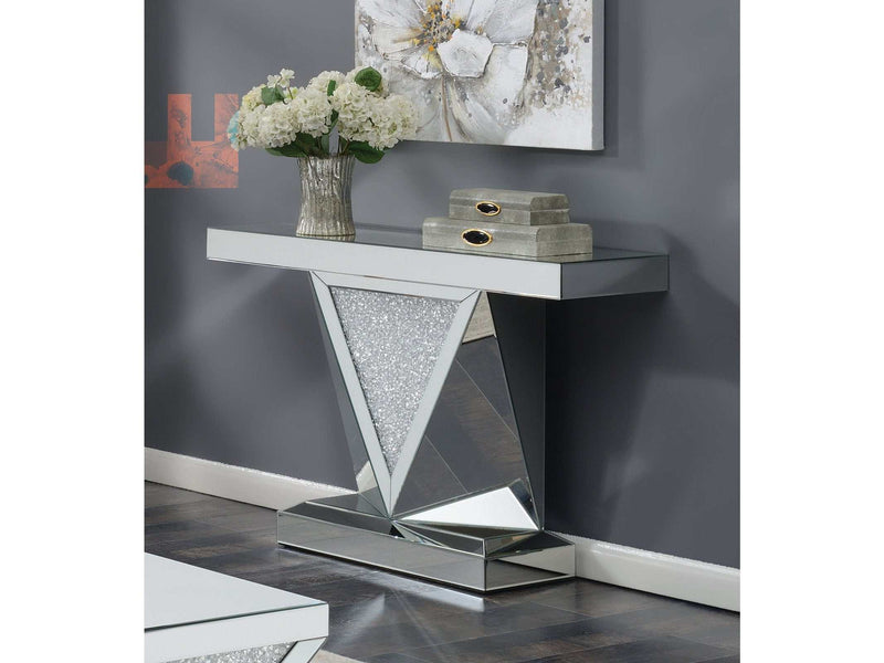 Kameron Silver & Clear Sofa Table w/ Triangle Detailing - Ornate Home
