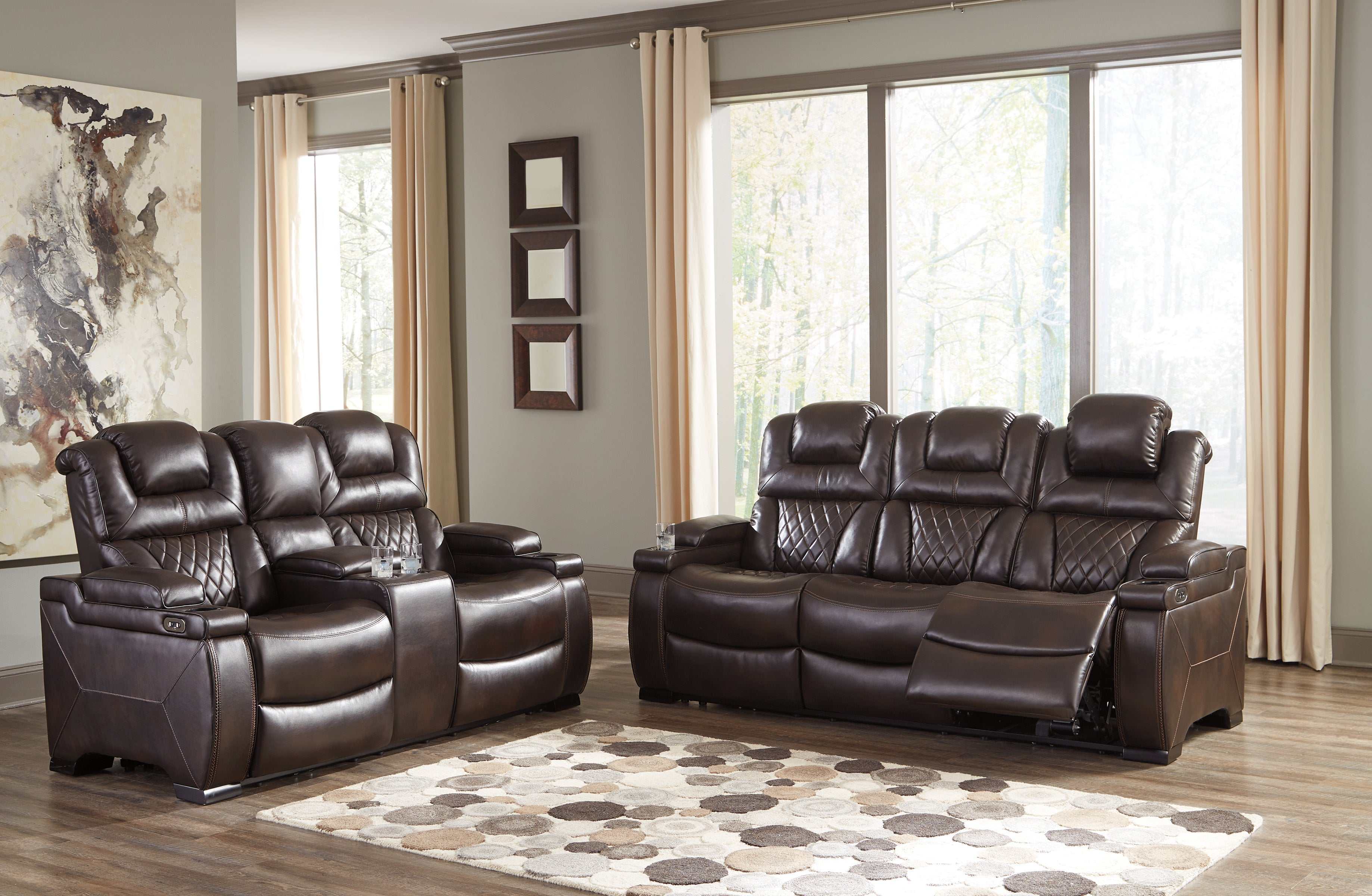 Warnerton Chocolate Power Reclining Sofa & Loveseat / 2pc - Ornate Home