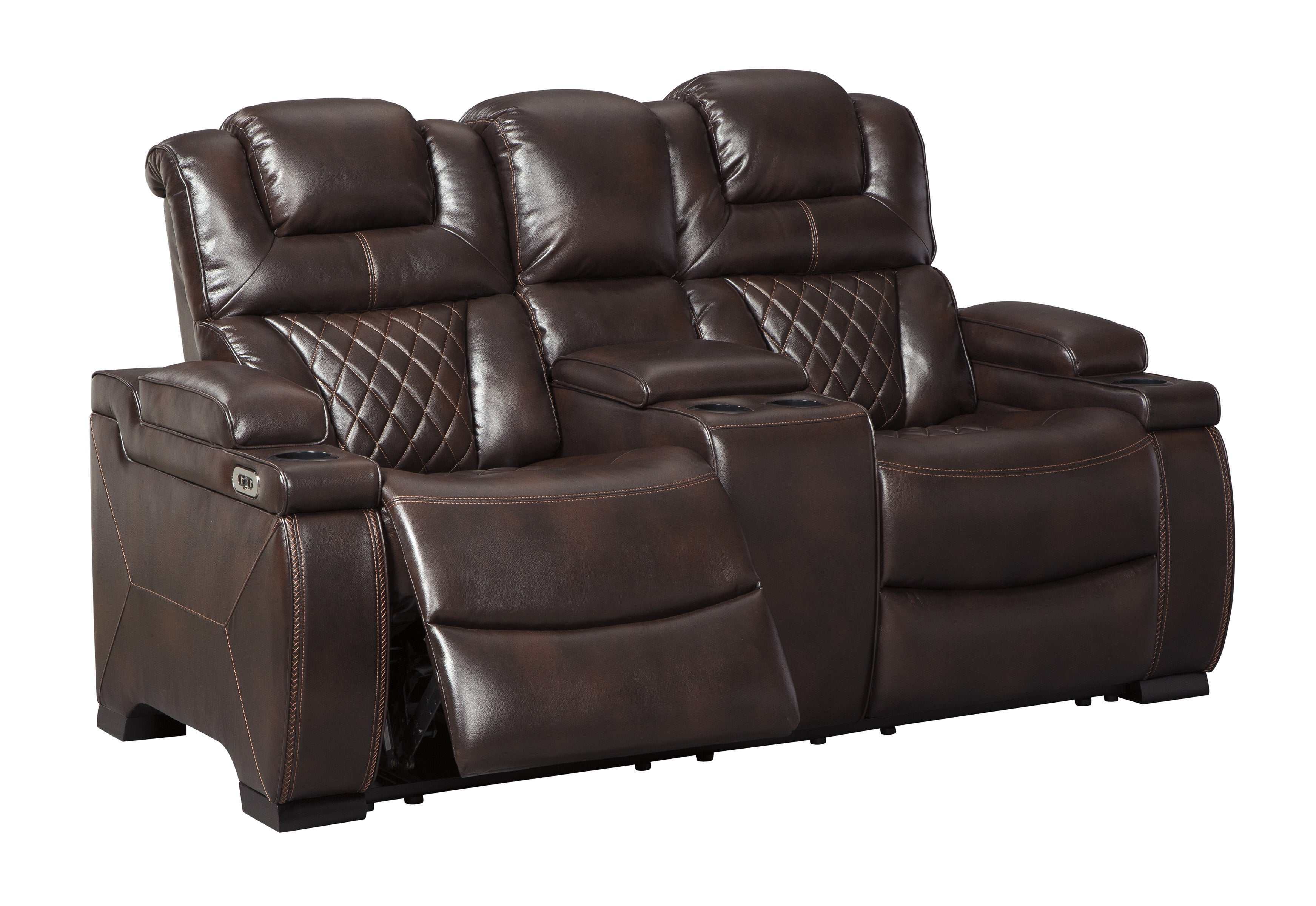 Warnerton Chocolate Power Reclining Loveseat w/ Console - Ornate Home