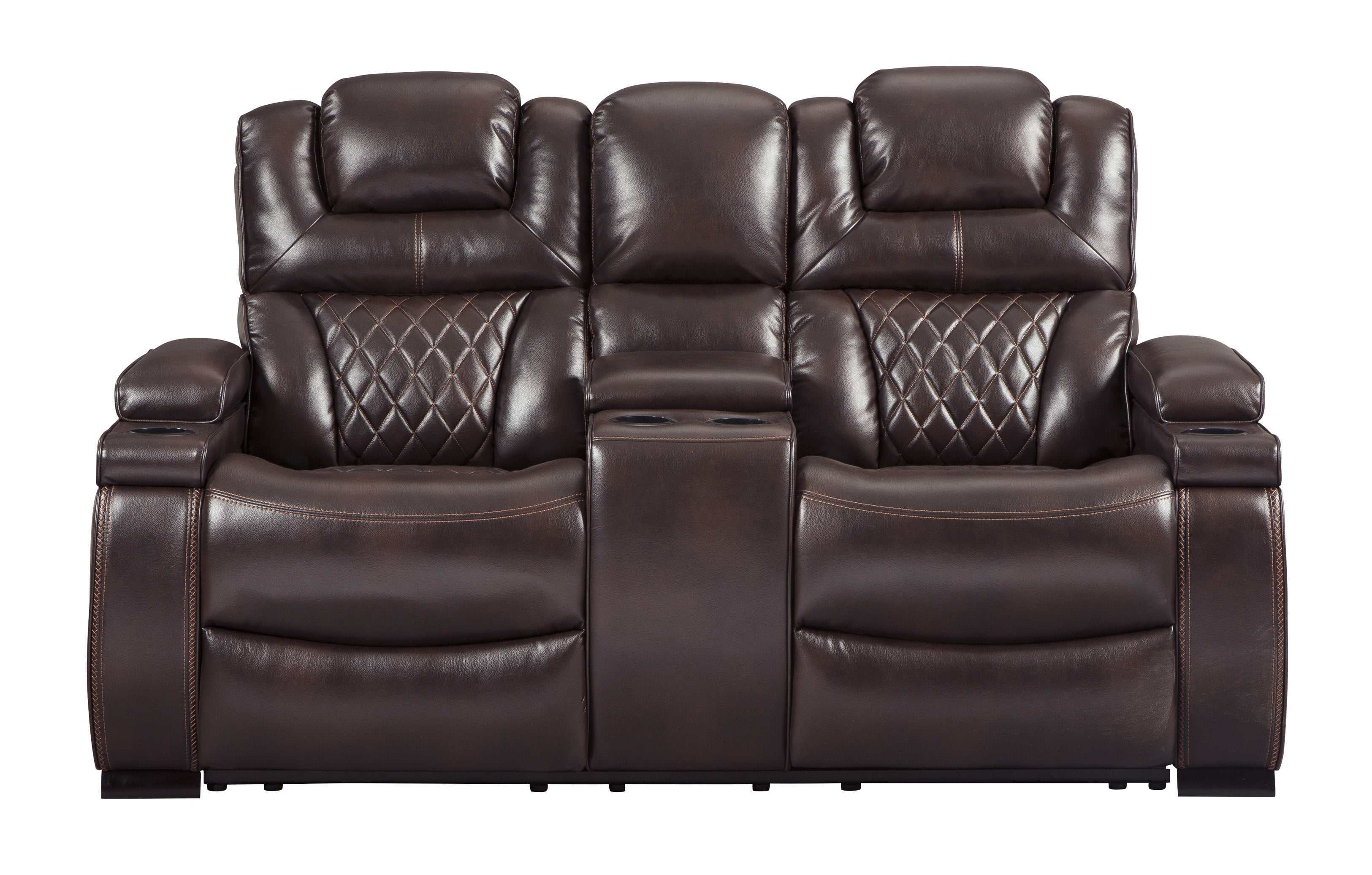 Warnerton Chocolate Power Reclining Loveseat w/ Console - Ornate Home