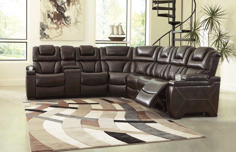 Warnerton Chocolate 3pc Power Reclining Sectional w/ Console - Ornate Home