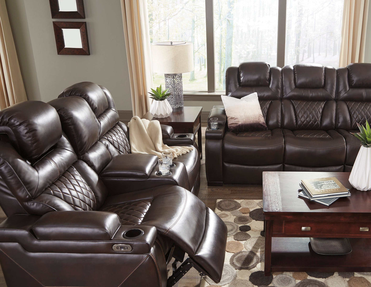 Warnerton Chocolate Power Reclining Sofa & Loveseat / 2pc - Ornate Home