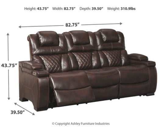 Warnerton Chocolate Power Reclining Sofa - Ornate Home