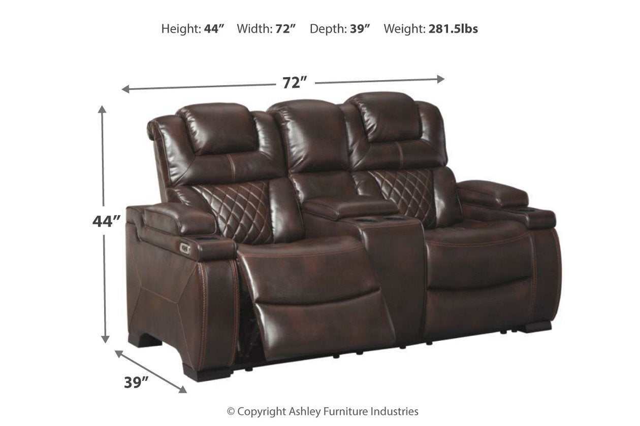 Warnerton Chocolate Power Reclining Loveseat w/ Console - Ornate Home