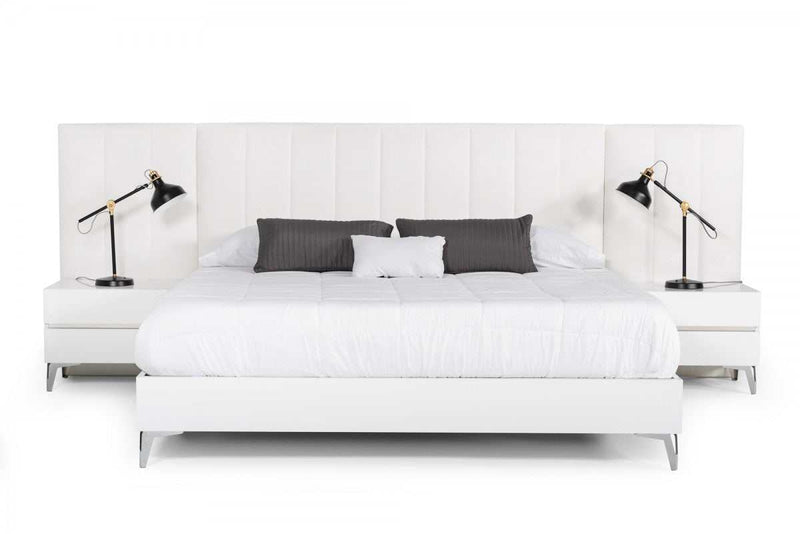 Angela - Italian White Eco Leather - 3pc Bedroom Set w/ Side Wings - Ornate Home