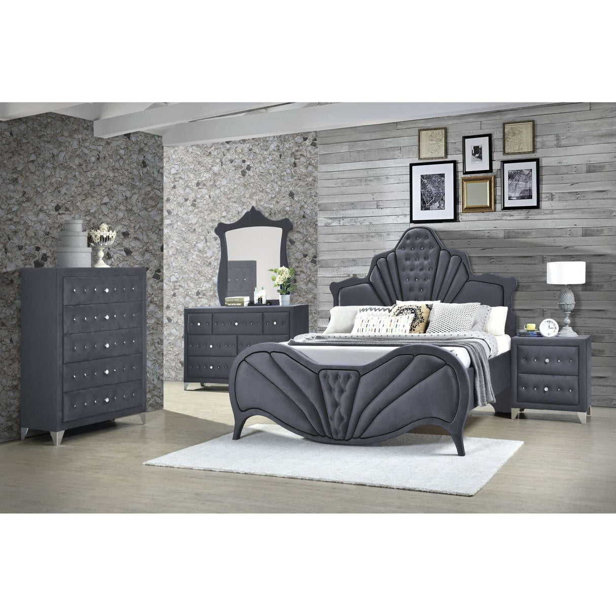 Dante Gray Velvet Nightstand - Ornate Home