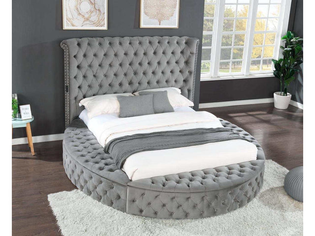 Hazel Gray Tufted Velvet King Storage Bed - Ornate Home