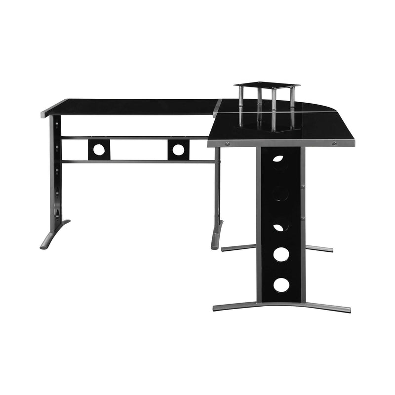 Keizer - Black & Silver - 3pc L-Shape Office Desk Set - Ornate Home