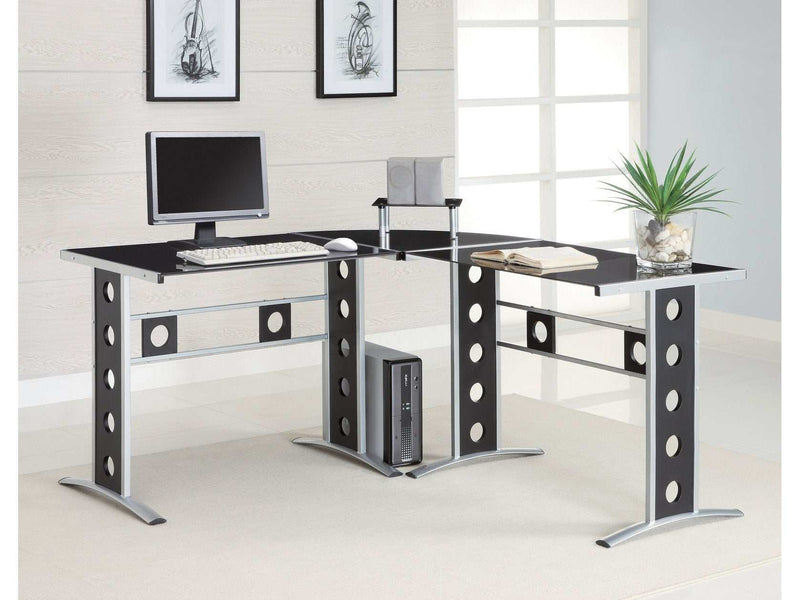 Keizer - Black & Silver - 3pc L-Shape Office Desk Set - Ornate Home