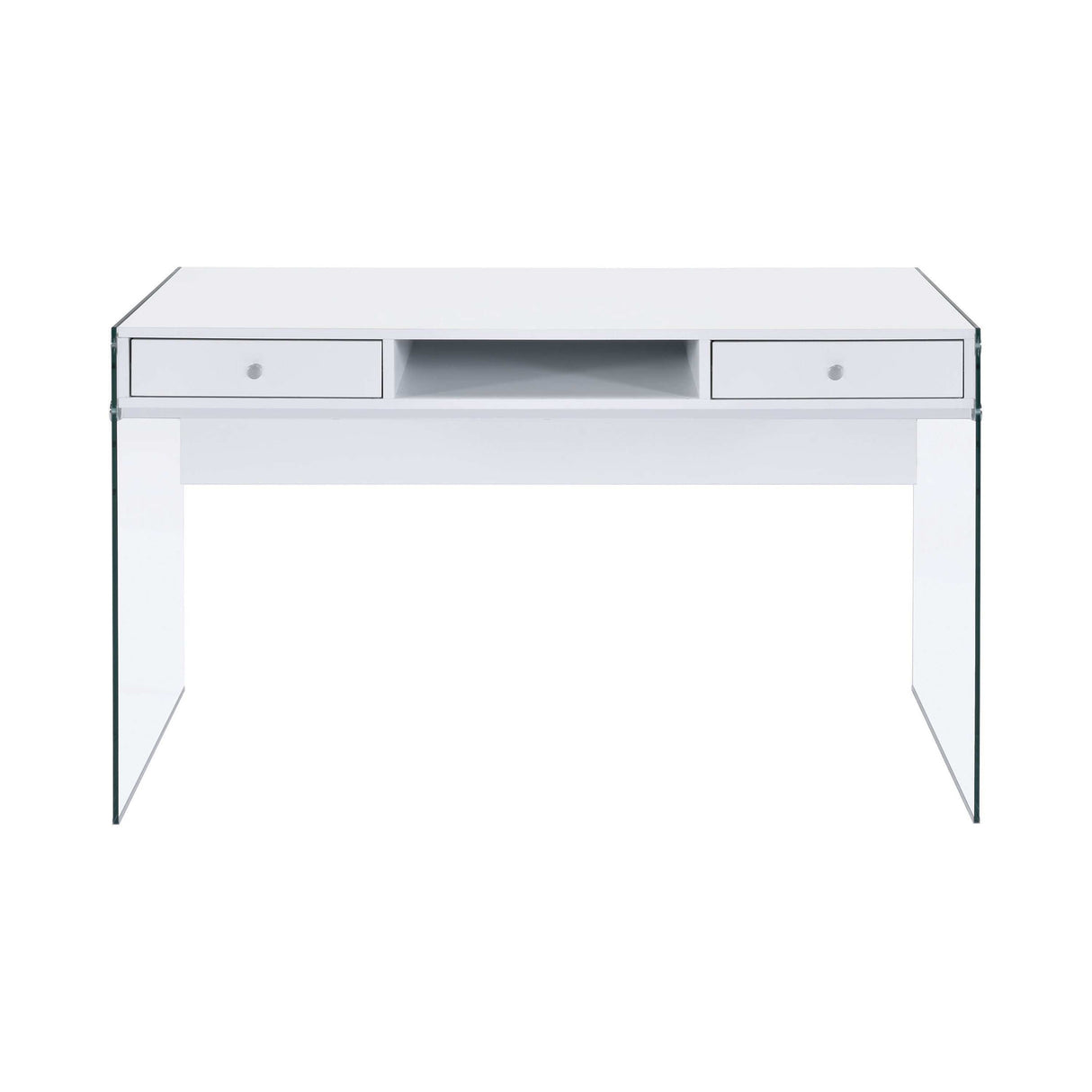 Dobrev Glossy White & Clear 2 Drawer Writing Desk - Ornate Home