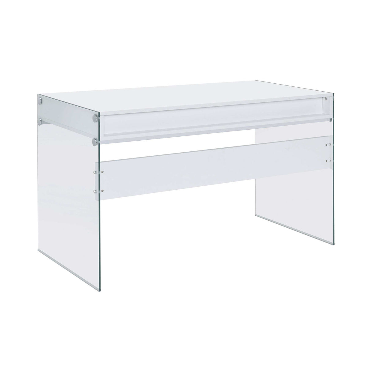 Dobrev Glossy White & Clear 2 Drawer Writing Desk - Ornate Home